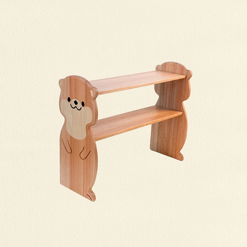 Contemporary Creative Rosewood Maple Otter-Shaped Rectangular Desktop Storage Shelf 2-Tier For Living Room & Entryway