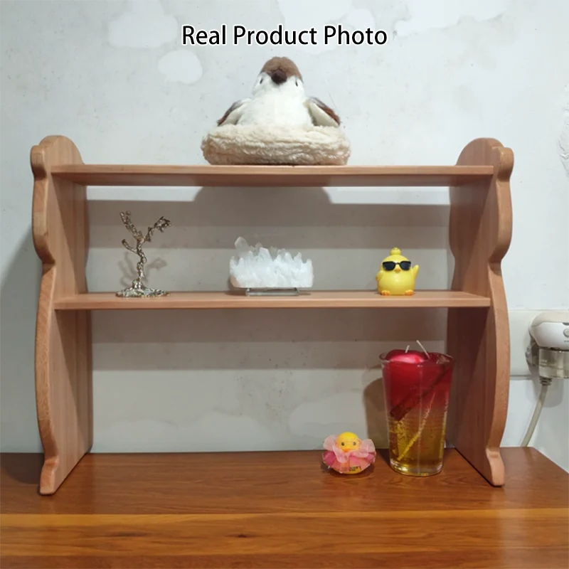 Contemporary Creative Rosewood Maple Otter-Shaped Rectangular Desktop Storage Shelf 2-Tier For Living Room & Entryway