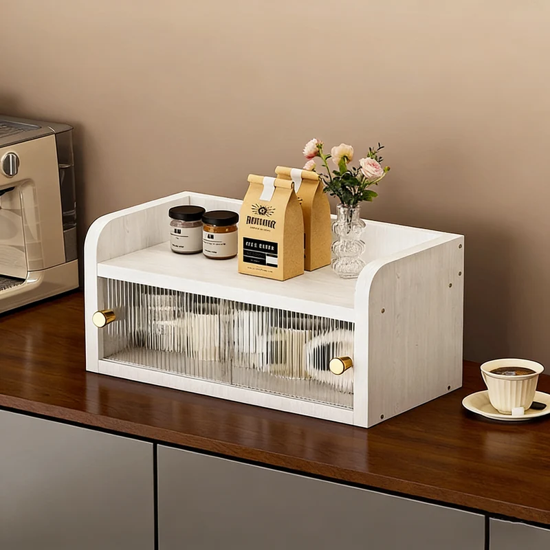 Modern Minimalist Eco-Friendly Engineered Wood Acrylic Rectangular Desktop Storage Shelf 2/3/4-Tier Dustproof Cup Storage For Living Room & Bedroom