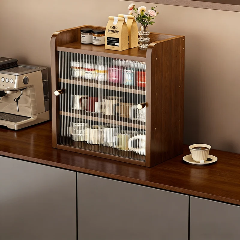 Modern Minimalist Eco-Friendly Engineered Wood Acrylic Rectangular Desktop Storage Shelf 2/3/4-Tier Dustproof Cup Storage For Living Room & Bedroom