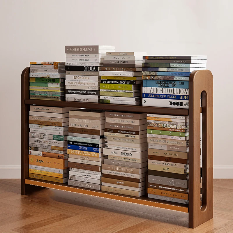 Modern Minimalist Pine Wood Rectangular Adjustable Divider Desktop Storage Shelf 2-Tier For Living Room & Bedroom
