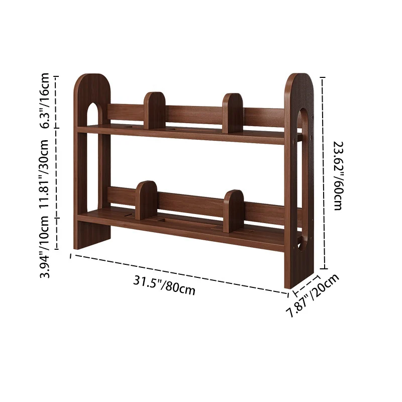 Modern Minimalist Pine Wood Rectangular Adjustable Divider Desktop Storage Shelf 2-Tier For Living Room & Bedroom