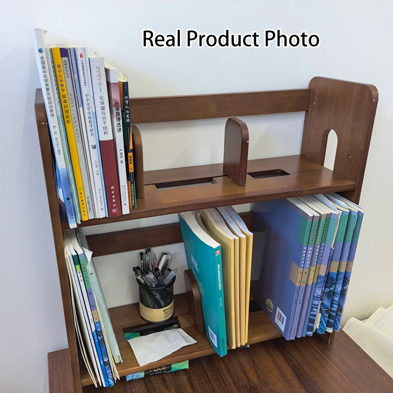 Modern Minimalist Pine Wood Rectangular Adjustable Divider Desktop Storage Shelf 2-Tier For Living Room & Bedroom