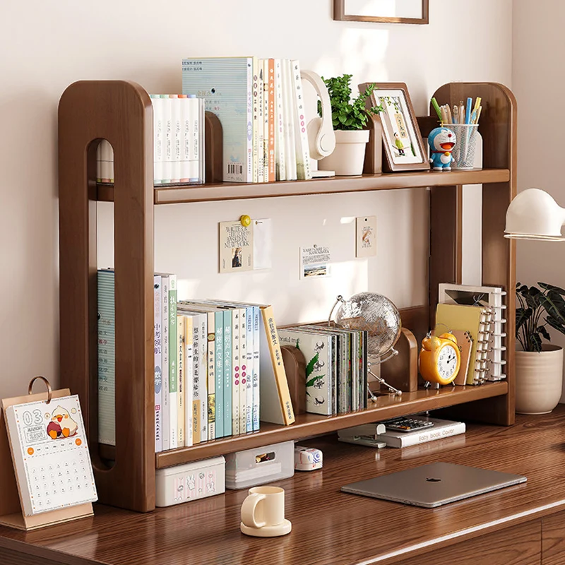 Modern Minimalist Pine Wood Rectangular Adjustable Divider Desktop Storage Shelf 2-Tier For Living Room & Bedroom