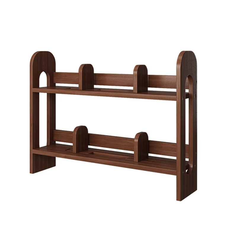 Modern Minimalist Pine Wood Rectangular Adjustable Divider Desktop Storage Shelf 2-Tier For Living Room & Bedroom