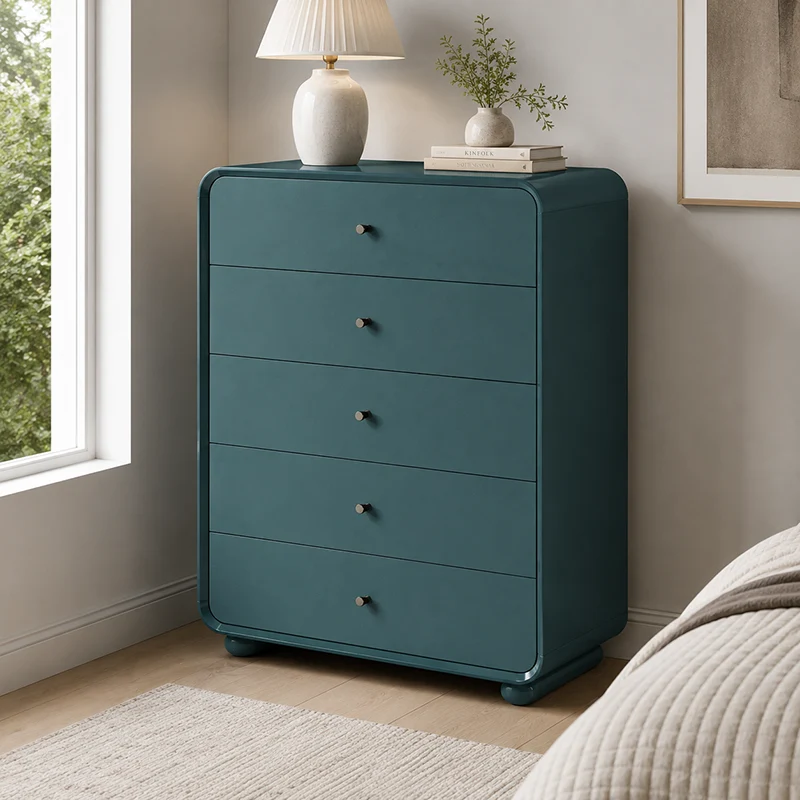 Rounded Edge Design, White Or Peacock Blue Finish Storage Cabinet - Nordic Cabinet With 5/8 Drawers, Durable MDF, Chest Of Drawers For Home Organization For Living Room