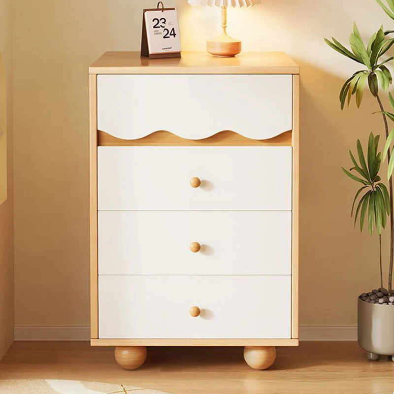 Traditional French Melamine-faced Board Pine Wood Legs Ripple Rectangular Storage Cabinet With 3/4 Drawers For Living Room