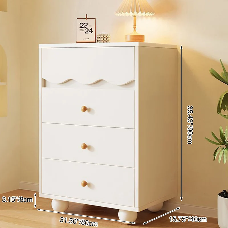 Traditional French Melamine-faced Board Pine Wood Legs Ripple Rectangular Storage Cabinet With 3/4 Drawers For Living Room