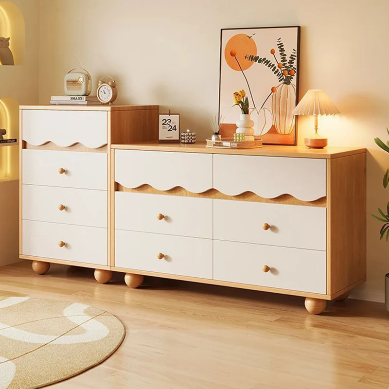 Traditional French Melamine-faced Board Pine Wood Legs Ripple Rectangular Storage Cabinet With 3/4 Drawers For Living Room