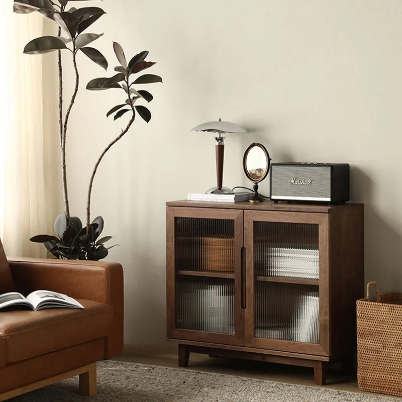 Traditional Japanese Pine Plywood Glass Rectangular Storage Cabinet With 2/3 Storage For Living Room
