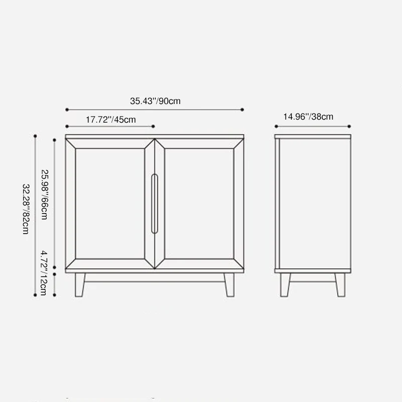 Traditional Japanese Pine Plywood Glass Rectangular Storage Cabinet With 2/3 Storage For Living Room