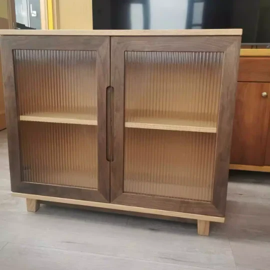 Traditional Japanese Pine Plywood Glass Rectangular Storage Cabinet With 2/3 Storage For Living Room