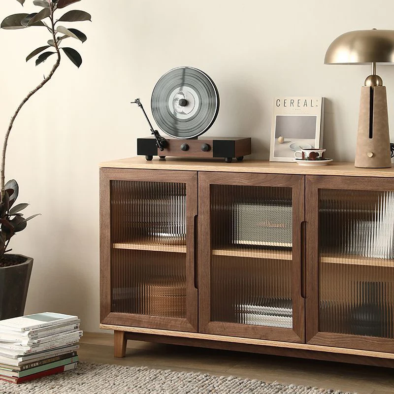 Traditional Japanese Pine Plywood Glass Rectangular Storage Cabinet With 2/3 Storage For Living Room