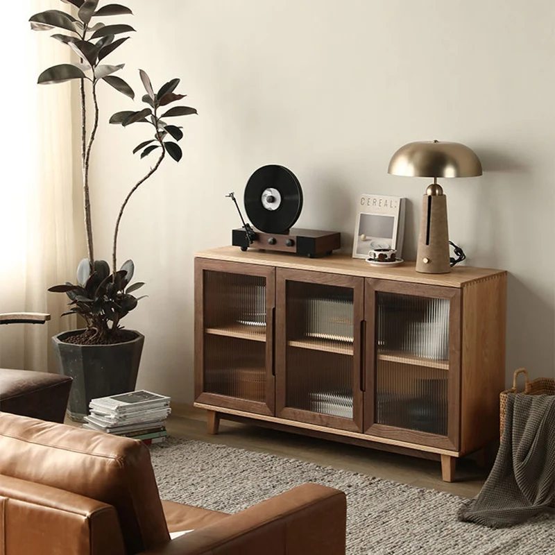 Traditional Japanese Pine Plywood Glass Rectangular Storage Cabinet With 2/3 Storage For Living Room