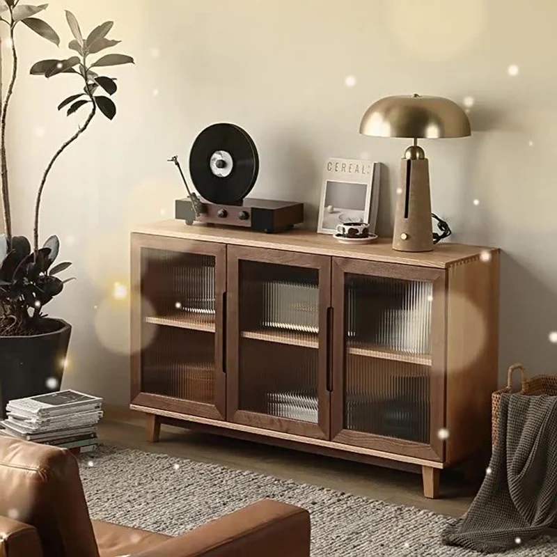 Traditional Japanese Pine Plywood Glass Rectangular Storage Cabinet With 2/3 Storage For Living Room