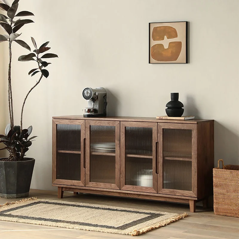 Traditional Japanese Pine Plywood Glass Rectangular Storage Cabinet With 2/3 Storage For Living Room