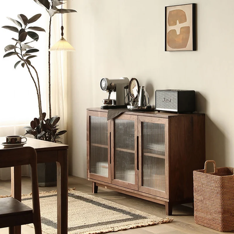 Traditional Japanese Pine Plywood Glass Rectangular Storage Cabinet With 2/3 Storage For Living Room