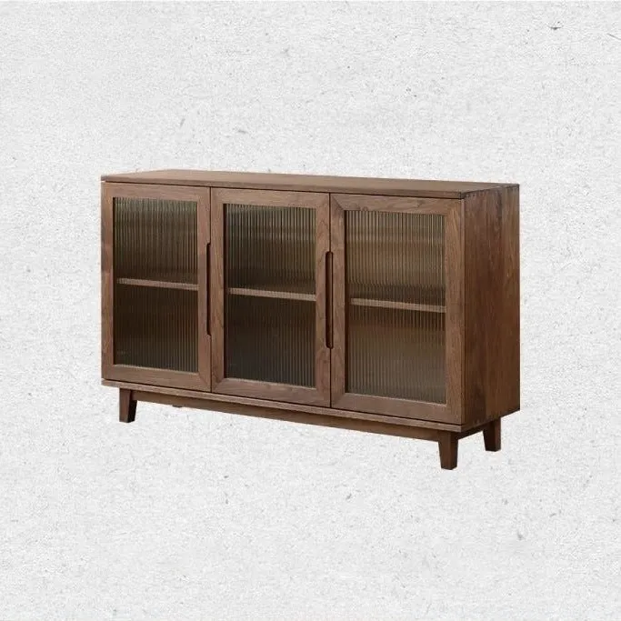 Traditional Japanese Pine Plywood Glass Rectangular Storage Cabinet With 2/3 Storage For Living Room