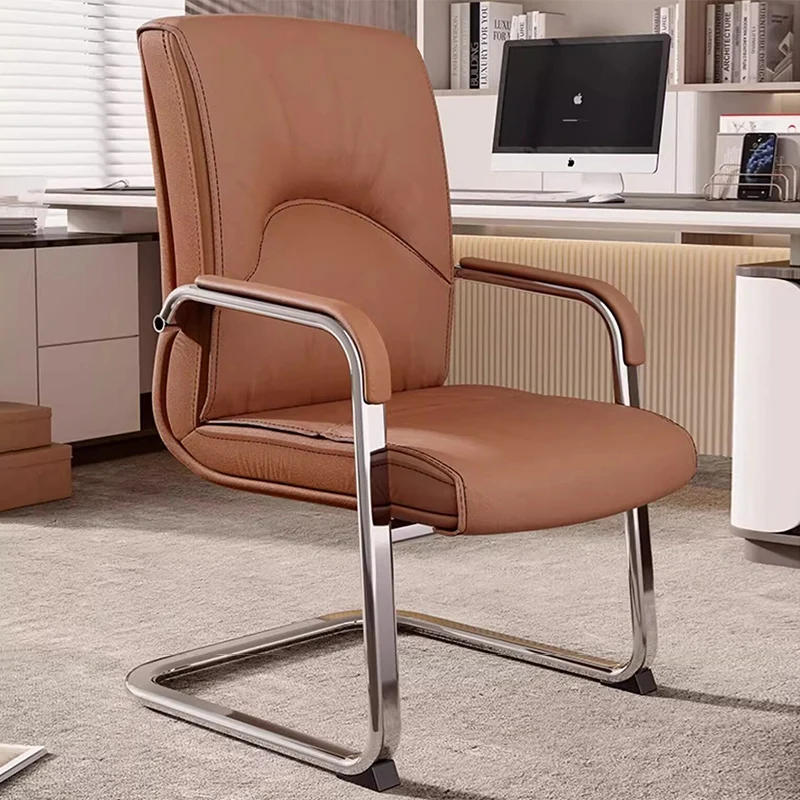 Modern Minimalist Rectangular Microfiber Leather Steel Desk Chair Backrest Armrest For Home Office