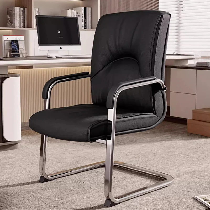 Modern Minimalist Rectangular Microfiber Leather Steel Desk Chair Backrest Armrest For Home Office