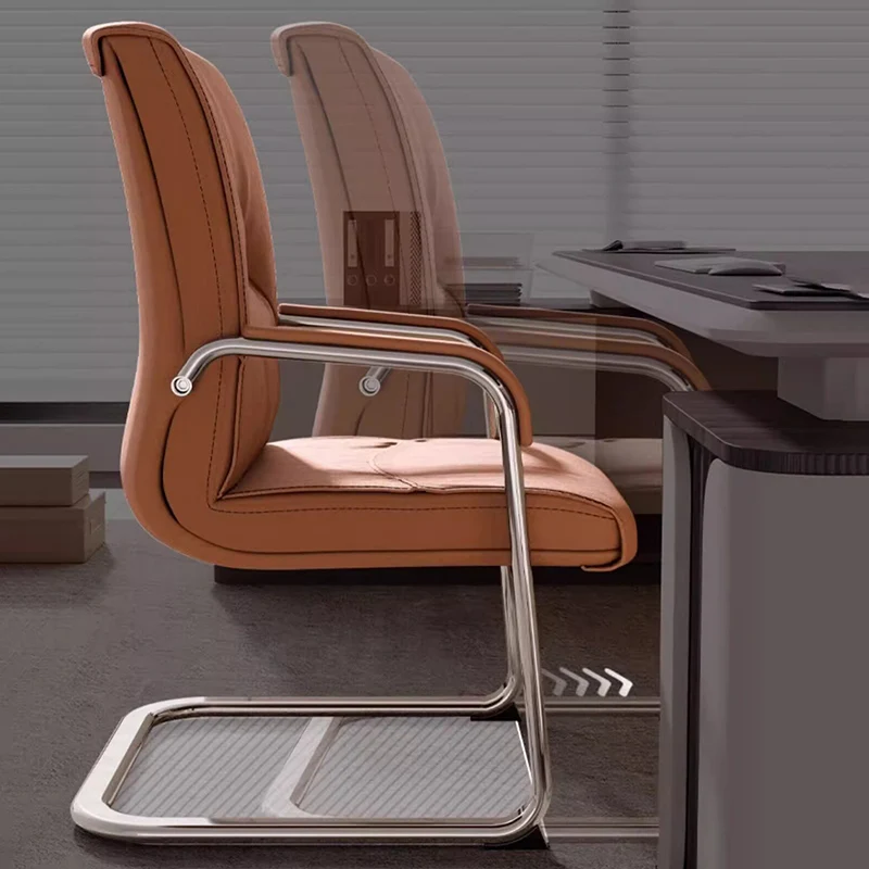 Modern Minimalist Rectangular Microfiber Leather Steel Desk Chair Backrest Armrest For Home Office