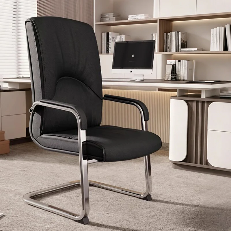 Modern Minimalist Rectangular Microfiber Leather Steel Desk Chair Backrest Armrest For Home Office