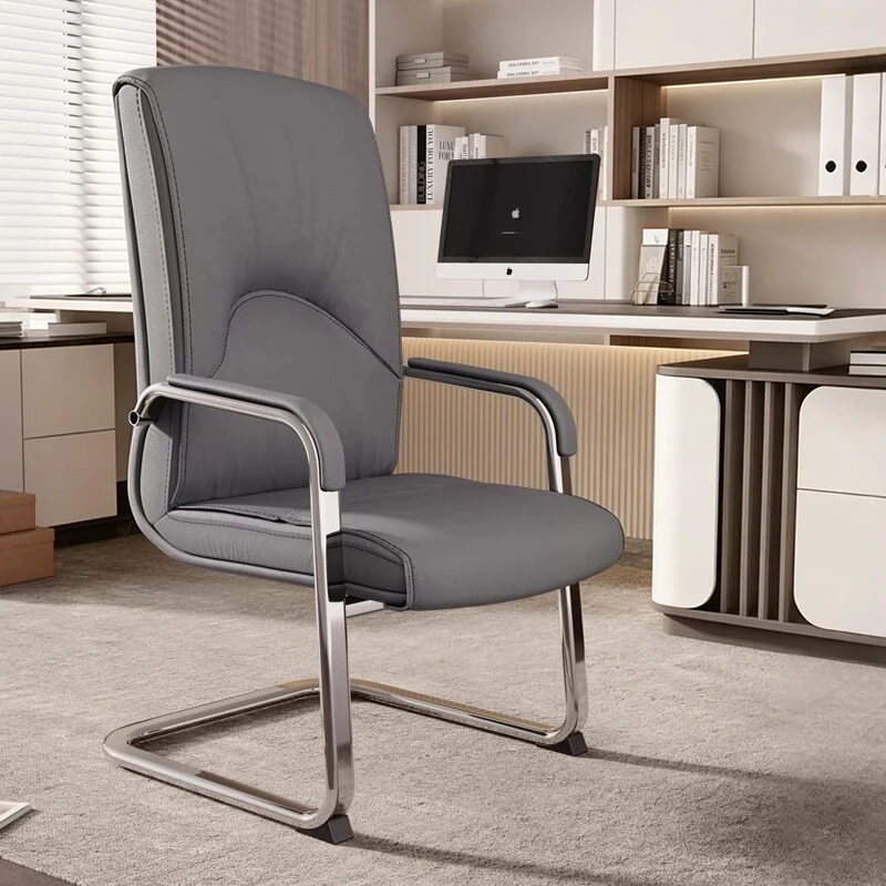 Modern Minimalist Rectangular Microfiber Leather Steel Desk Chair Backrest Armrest For Home Office