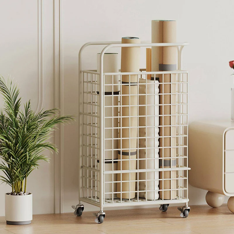 Modern Minimalist Iron Hollow Rectangular Movable Storage Shelf 1-Basket For Living Room