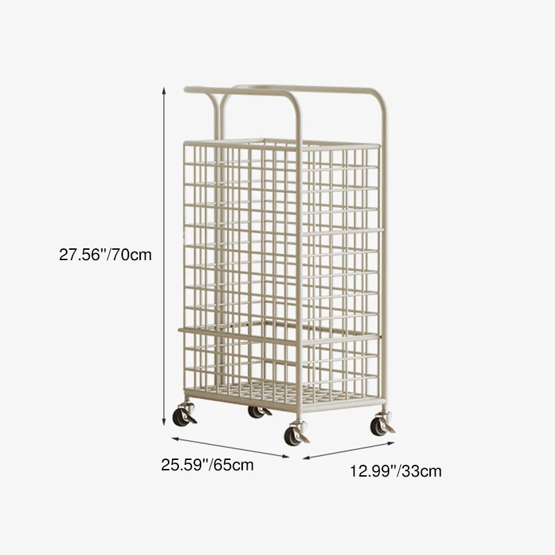 Modern Minimalist Iron Hollow Rectangular Movable Storage Shelf 1-Basket For Living Room