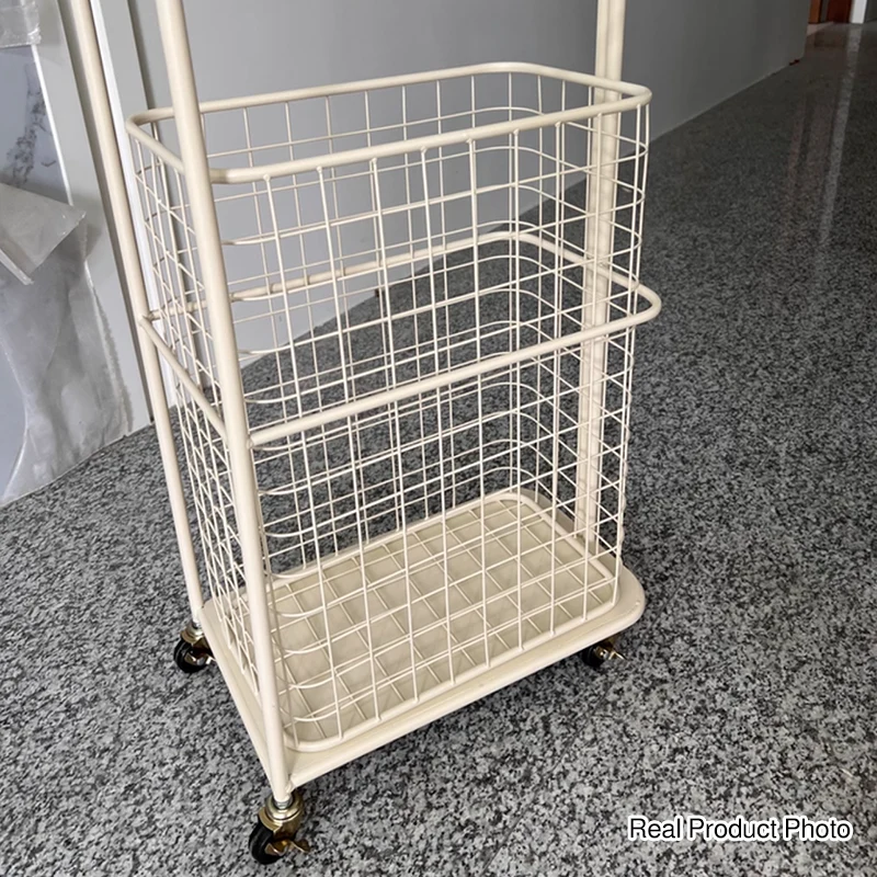 Modern Minimalist Iron Hollow Rectangular Movable Storage Shelf 1-Basket For Living Room