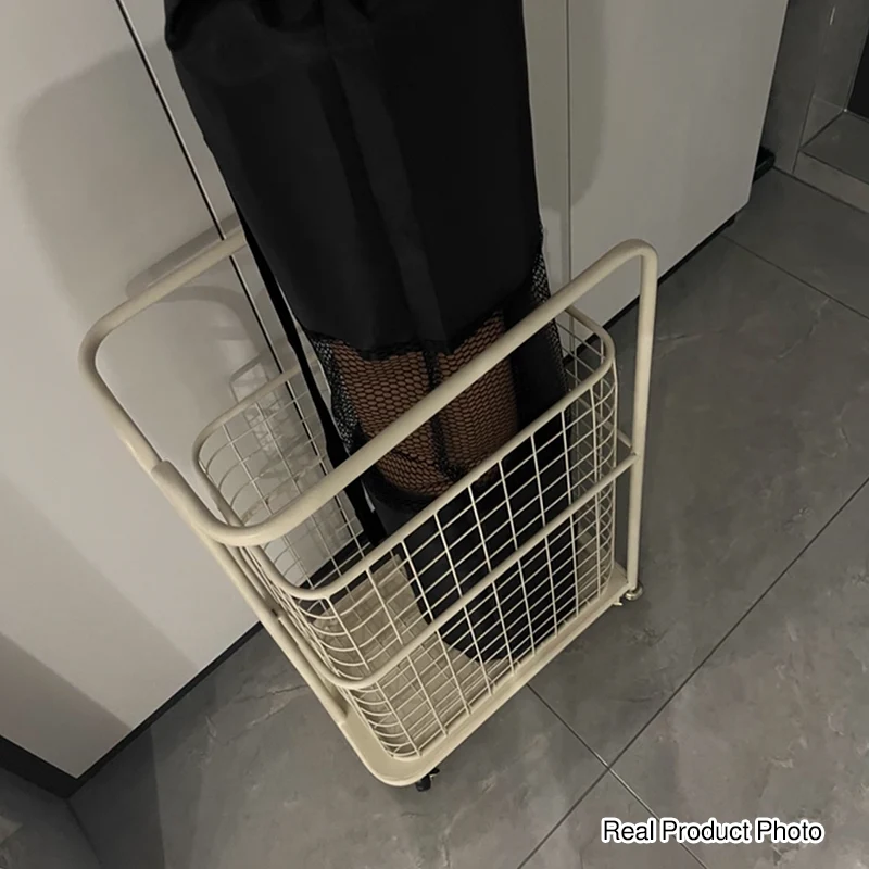 Modern Minimalist Iron Hollow Rectangular Movable Storage Shelf 1-Basket For Living Room