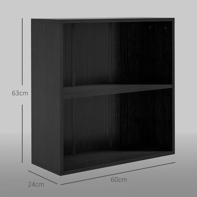 Estante prateleira de arrumação com 2 compartimentos e prateleira ajustável, 60 x 24 x 63 cm, preto