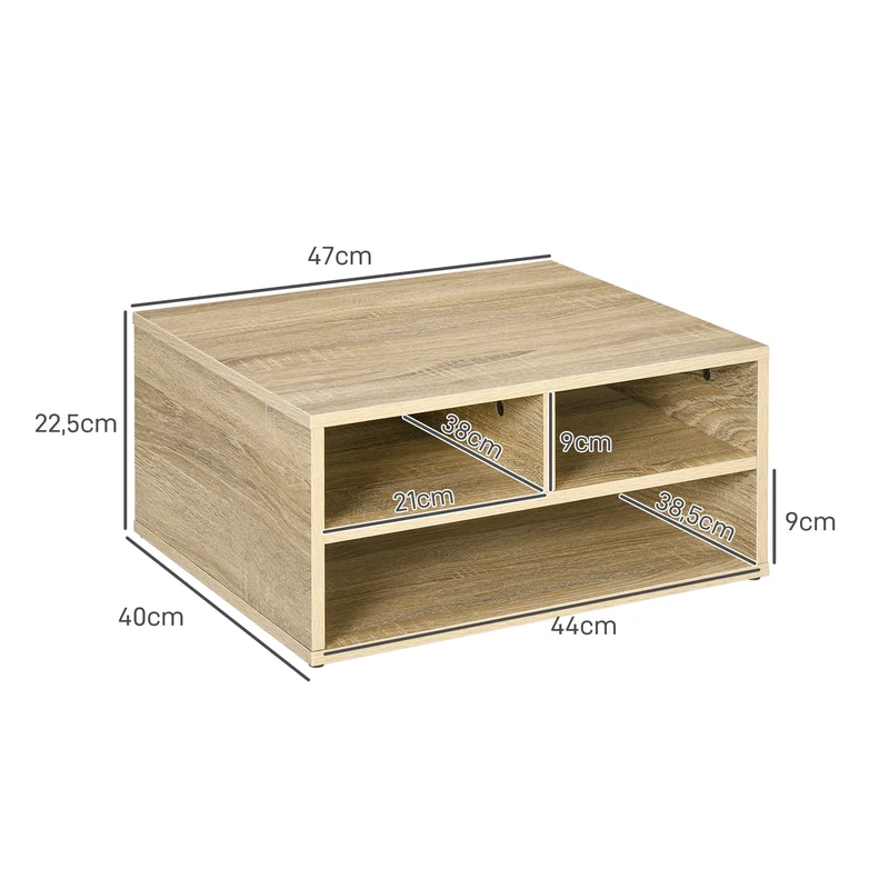 Organizador de mesa aspeto madeira com 3 compartimentos, suporte para impressora dim. 47L x 40l x 22,5H cm