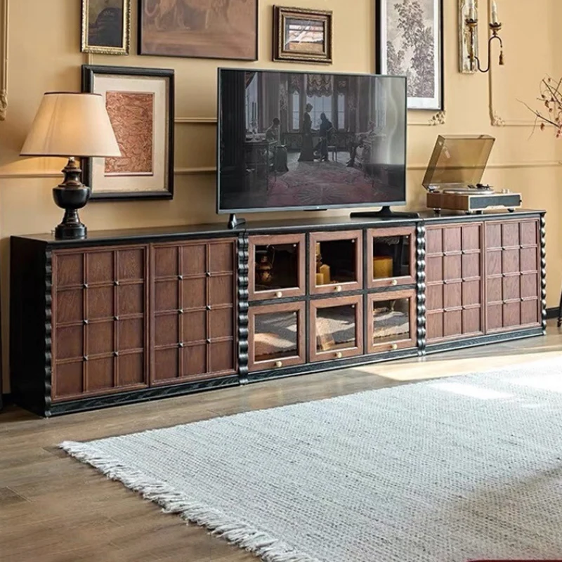 Traditional French Glass Ash Plywood Checkerboard Rectangular Storage Cabinet 2/6 Storage For Living Room