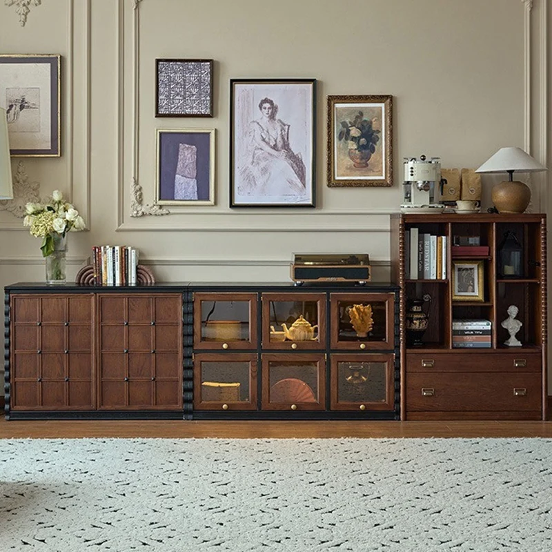 Traditional French Glass Ash Plywood Checkerboard Rectangular Storage Cabinet 2/6 Storage For Living Room