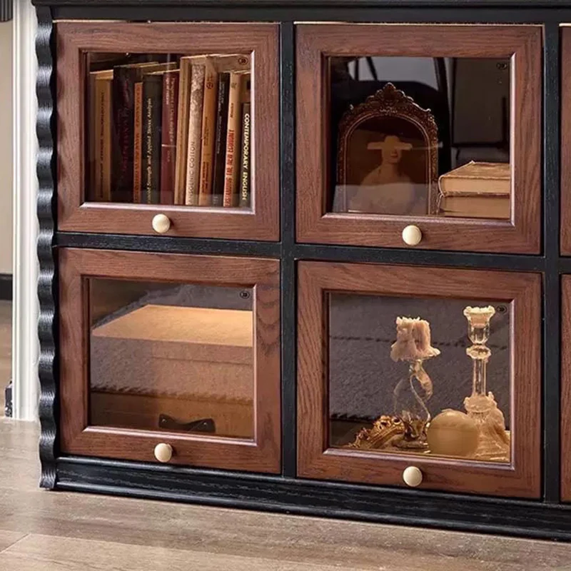Traditional French Glass Ash Plywood Checkerboard Rectangular Storage Cabinet 2/6 Storage For Living Room