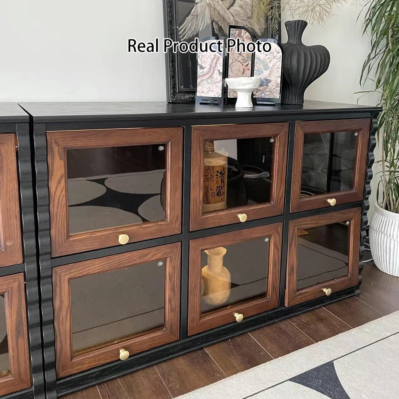 Traditional French Glass Ash Plywood Checkerboard Rectangular Storage Cabinet 2/6 Storage For Living Room