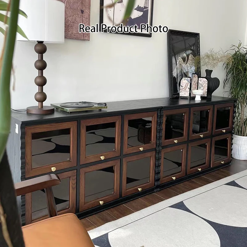 Traditional French Glass Ash Plywood Checkerboard Rectangular Storage Cabinet 2/6 Storage For Living Room