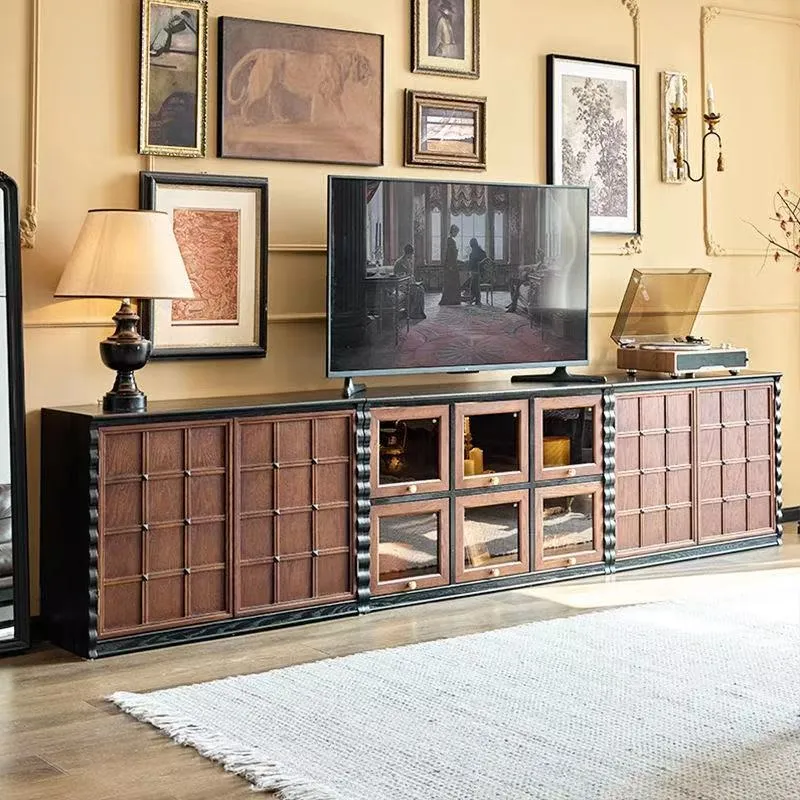 Traditional French Glass Ash Plywood Checkerboard Rectangular Storage Cabinet 2/6 Storage For Living Room