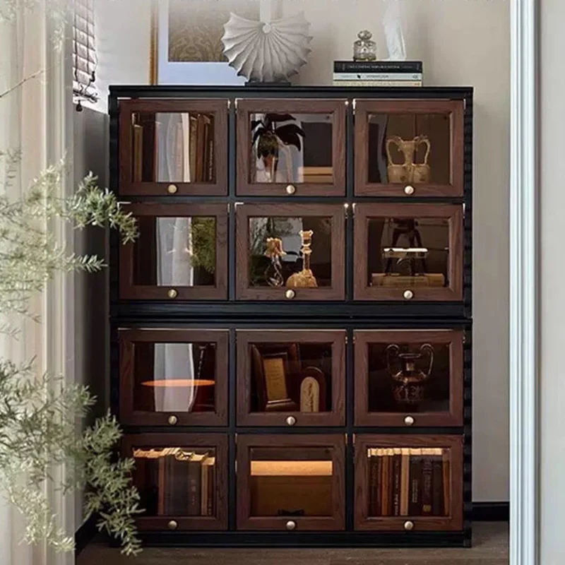 Traditional French Glass Ash Plywood Checkerboard Rectangular Storage Cabinet 2/6 Storage For Living Room