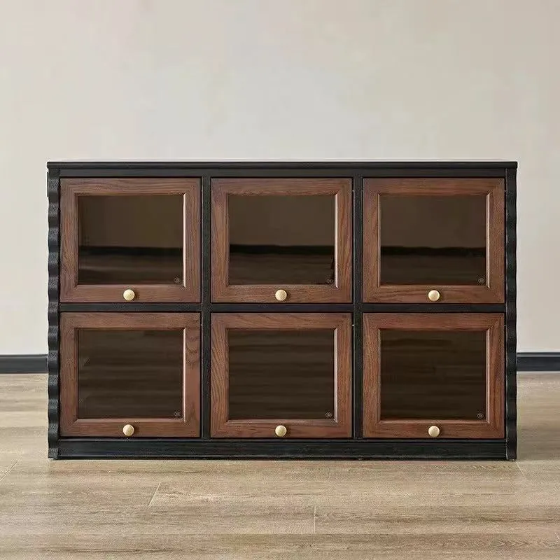 Traditional French Glass Ash Plywood Checkerboard Rectangular Storage Cabinet 2/6 Storage For Living Room