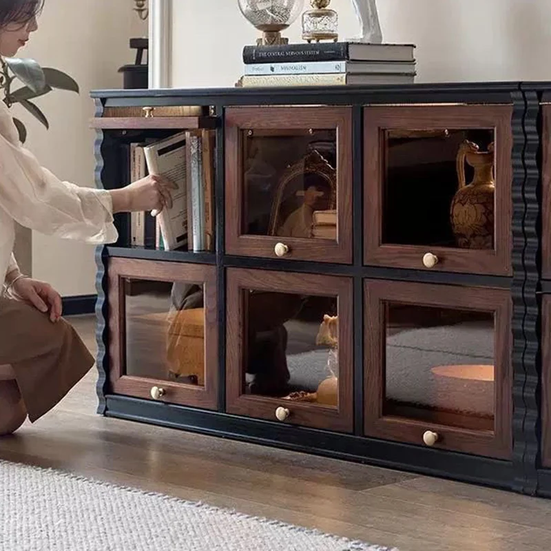 Traditional French Glass Ash Plywood Checkerboard Rectangular Storage Cabinet 2/6 Storage For Living Room