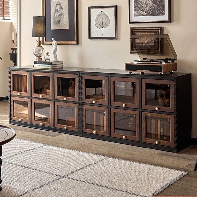 Traditional French Glass Ash Plywood Checkerboard Rectangular Storage Cabinet 2/6 Storage For Living Room