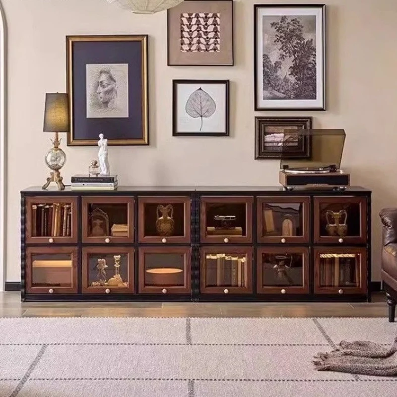 Traditional French Glass Ash Plywood Checkerboard Rectangular Storage Cabinet 2/6 Storage For Living Room