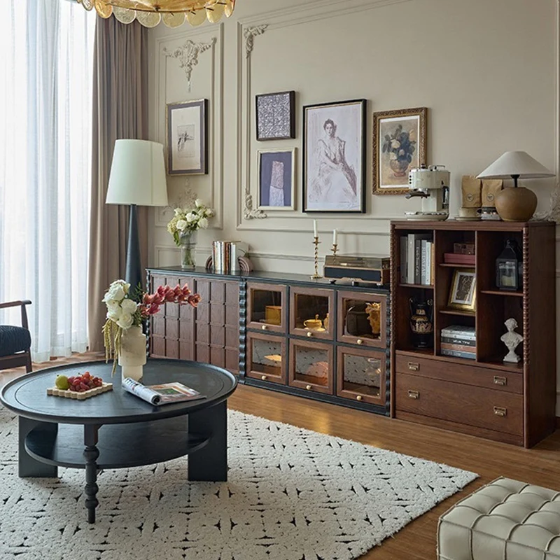 Traditional French Glass Ash Plywood Checkerboard Rectangular Storage Cabinet 2/6 Storage For Living Room