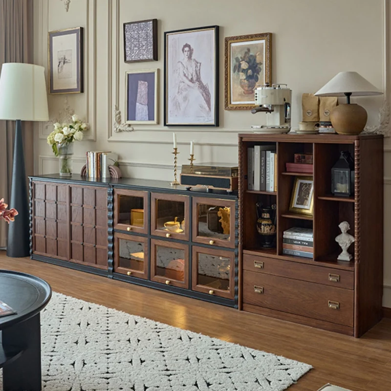 Traditional French Glass Ash Plywood Checkerboard Rectangular Storage Cabinet 2/6 Storage For Living Room