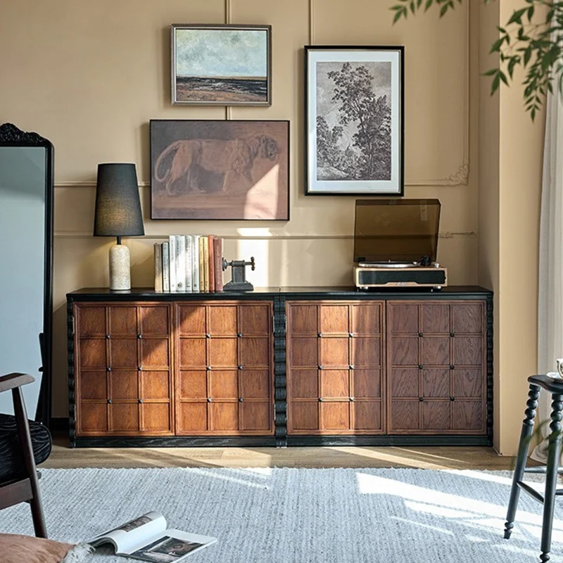 Traditional French Glass Ash Plywood Checkerboard Rectangular Storage Cabinet 2/6 Storage For Living Room