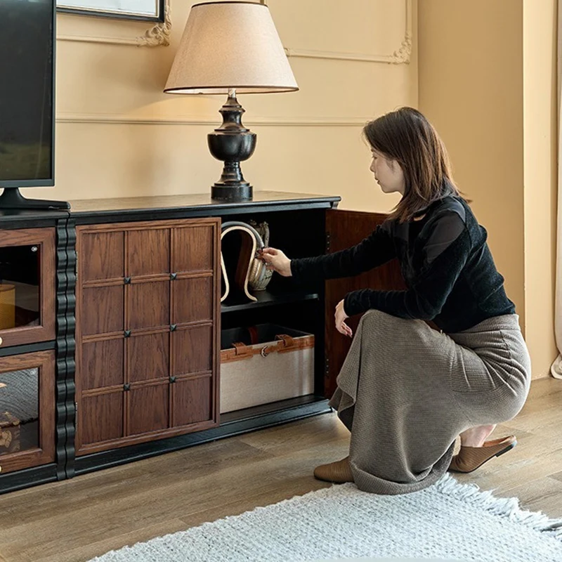 Traditional French Glass Ash Plywood Checkerboard Rectangular Storage Cabinet 2/6 Storage For Living Room