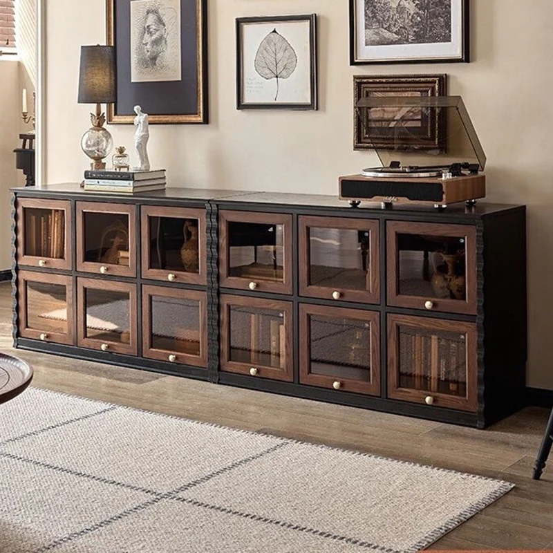 Traditional French Glass Ash Plywood Checkerboard Rectangular Storage Cabinet 2/6 Storage For Living Room