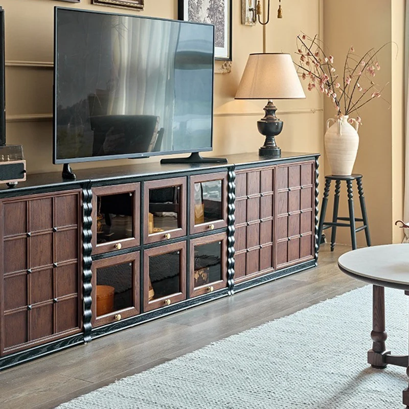 Traditional French Glass Ash Plywood Checkerboard Rectangular Storage Cabinet 2/6 Storage For Living Room